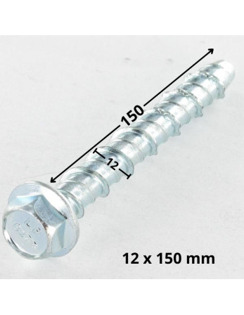 Vis béton Tête hexagonale TH Embase collerette 14X150 Prépercage de 12X150 Acier zingué