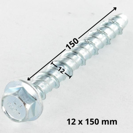 1 x Vis béton Tête hexagonale TH Embase collerette 14X150 Prépercage de 12X150 Acier zingué