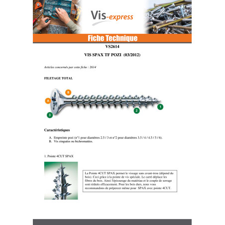 1 x Vis Spax Tête fraisée Pozi N°2 5X45 Diamètre de tête: 9.7 Filetage total YELLOX