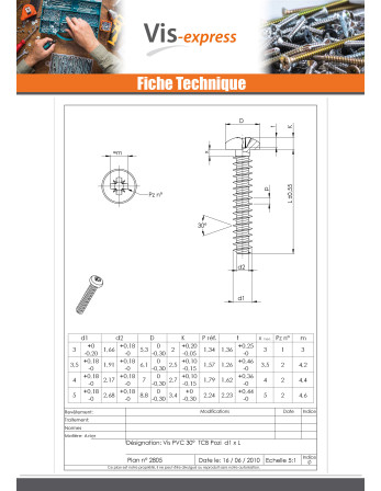 Vis pvc Tête cylindrique bombée TCB Pozi N°2 4X10 Acier zingué