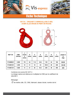 Crochet à verrouillage à oeil Grade 80 10MM acier rouge 2