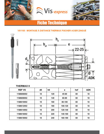Montage à distance THERMAX Fischer 8/80 M6 Acier zingué