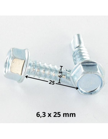 Vis autoperceuse Tête hexagonale TH Embase collerette Lisse 6.3X25 Acier zingué
