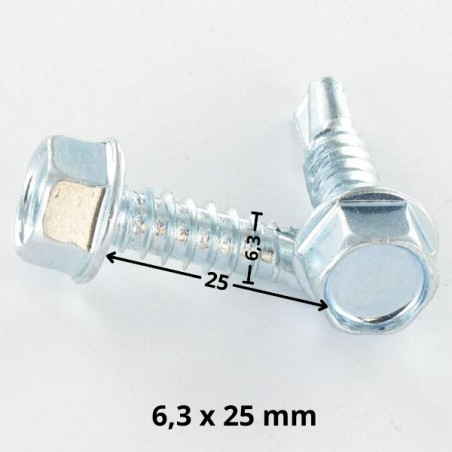 1 x Vis autoperceuse Tête hexagonale TH Embase collerette Lisse 6.3X25 Acier zingué