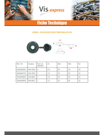 Cache Tirefond De 5 RAL7031 Polyéthylène