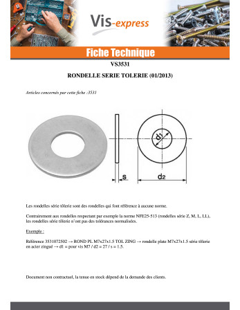 Rondelle Plate M6X30X1.5 TOL Acier zingué
