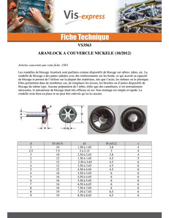 Rondelle de blocage avec capuchon ARANLOCK pour axe de diamètre 5 capuchon de 12 Acier nickelé