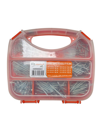 Assortiment de 280 VBA Vis bois agglo Tête fraisée Pozi Acier zingué Embout