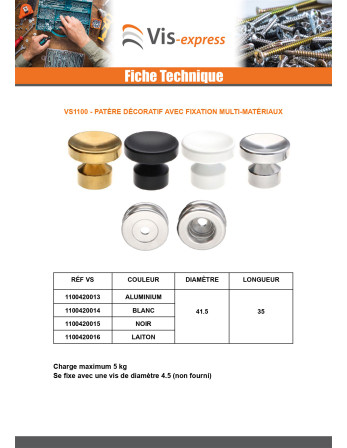 Patère décoratif Aluminium avec fixation multi-matériaux L'ATTACHANTE