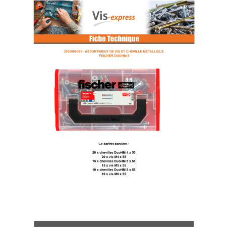 1 x Assortiment de Vis et Cheville Métallique Fischer DUOHM S