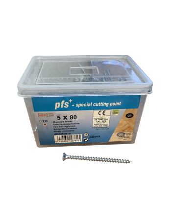 Seau de 140 Vis bois agglo 5X80 Tête fraisée TORX T25 Pointe antifendage type 17 Acier zingué
