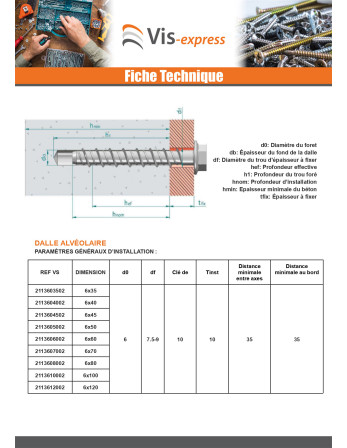Vis béton Tête hexagonale TH Embase collerette TORX T10 6X70 Acier zingué