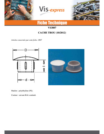 Cache Trou 12/5.5 Longueur 5.6 Aluminium RAL9006 aluminium blanc
