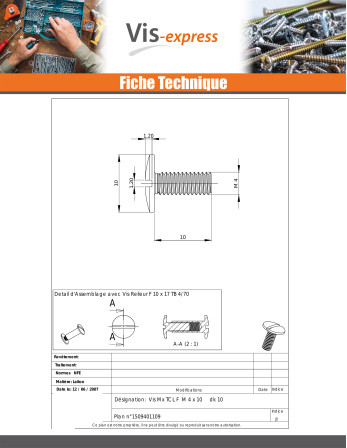 Vis métaux Laiton Tête cylindrique large TCL Fendue Diamètre de tête: 10 M4X10