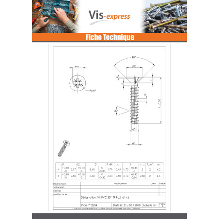 1 x Vis pvc Tête fraisée Pozi 3.5X12 Acier zingué