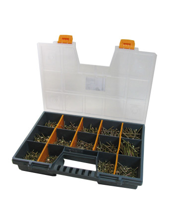 Assortiment de 1700 VBA Vis bois agglo Tête fraisée Pozi Bichromaté Embout
