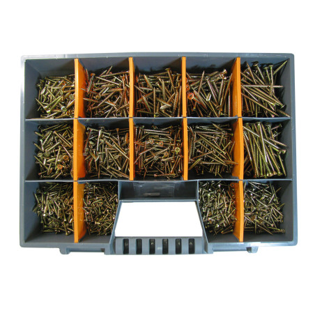 1 x Assortiment de 1700 VBA Vis bois agglo Tête fraisée Pozi Bichromaté Embout