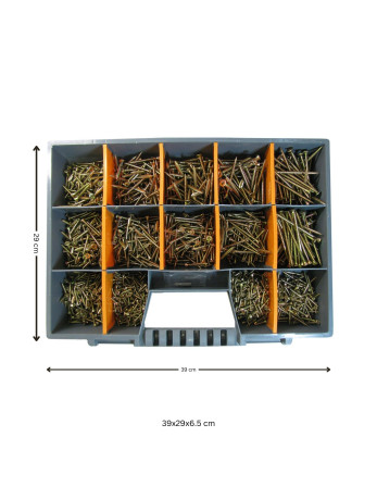 Assortiment de 1700 VBA Vis bois agglo Tête fraisée Pozi Bichromaté Embout