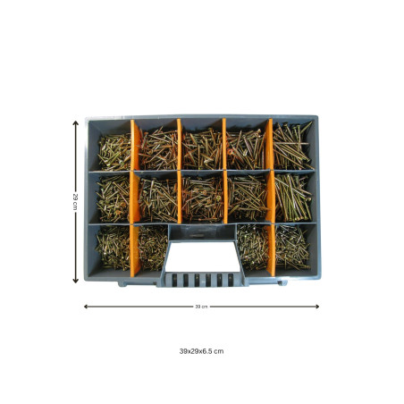 1 x Assortiment de 1700 VBA Vis bois agglo Tête fraisée Pozi Bichromaté Embout