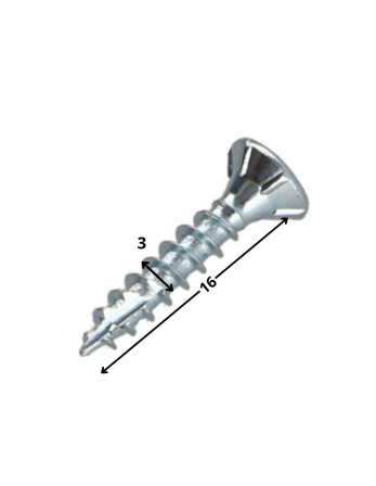 Vis bois TEKOR Tête fraisée Cranté 3X16 TORX T10 Acier zingué Filetage total Pointe antifendage type 17 microvis