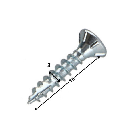 1 x Vis bois TEKOR Tête fraisée Cranté 3X16 TORX T10 Acier zingué Filetage total Pointe antifendage type 17 microvis