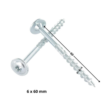 1 x Vis bois TEKOR Tête disque TORX T30 Pointe antifendage type 17 6X60 Filetage partiel Acier zingué