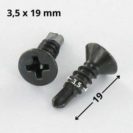 1 x Vis autoperceuse Tête fraisée Phillips 3.5X19 Filet tôle Acier zingué noir