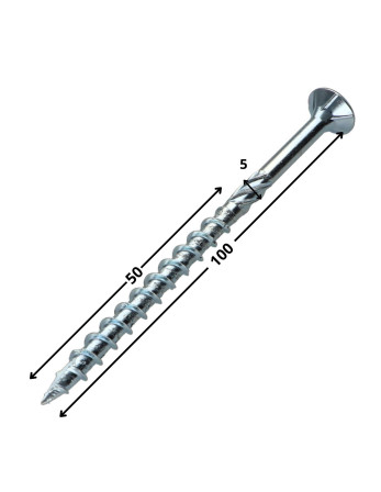 Vis charpente TEKOR Tête fraisée Cranté TORX T25 5X100 Filetée sur 50 Pointe antifendage type 17 Acier zingué