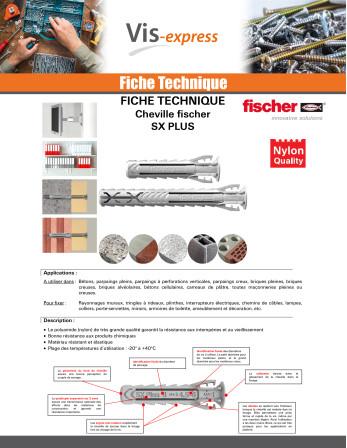 Cheville à expansion Fischer avec vis SX PLUS 8X40 S Nylon