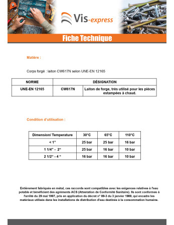 Raccord union plat Mâle/Femelle 15x21 (1/2") X 20x27 (3/4") Laiton