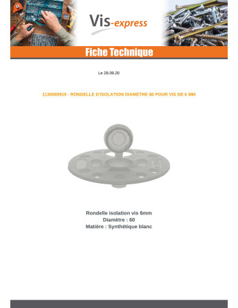Rondelle D ISOLATION Diamètre 60 Pour Vis De 6