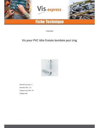 Vis pvc Tête fraisée bombée TFB Pozi 3X10 Acier zingué microvis