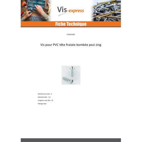 1 x Vis pvc Tête fraisée bombée TFB Pozi 3X10 Acier zingué microvis
