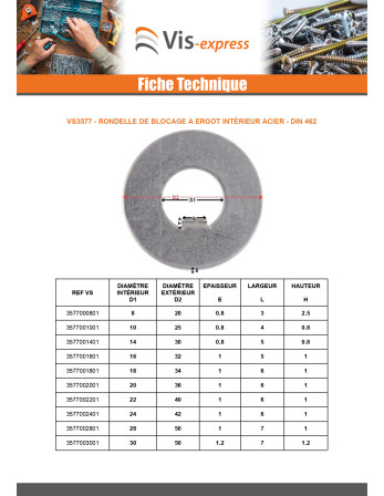 Rondelle de blocage a ergot interieur 72X110X1.5 Type F 10 Acier brut