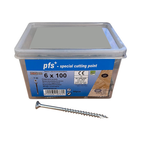 1 x Seau de 85 Vis bois agglo 6X100 Tête fraisée TORX T30 Pointe antifendage type 17 Acier zingué