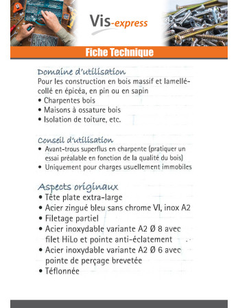 VBA Vis bois agglo Tête disque TORX T40 10X300 Acier zingué