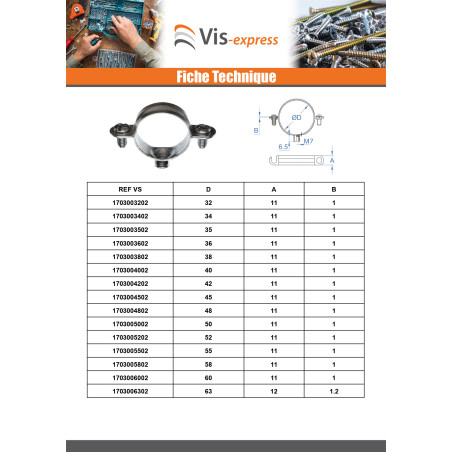 1 x Collier de serrage métallique M7X150 Diamètre 18 Acier zingué