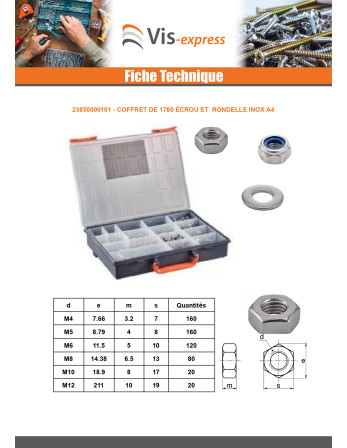 Assortiment de 1760 Ecrou et Rondelle Inox A4