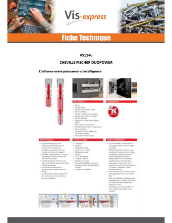 Cheville Nylon DUOPOWER Fischer 10X80+VIS7X107