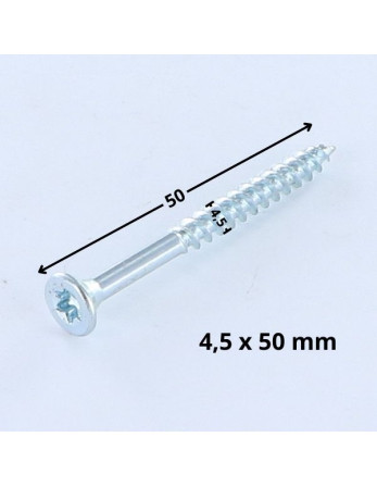 VBA Vis bois agglo Tête fraisée TORX T25 4.5X50 Filetage partiel Acier zingué