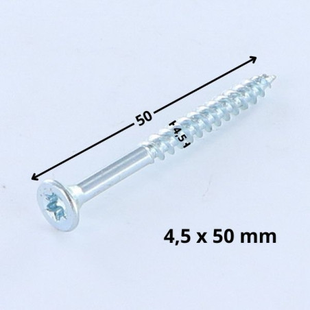 1 x VBA Vis bois agglo Tête fraisée TORX T25 4.5X50 Filetage partiel Acier zingué