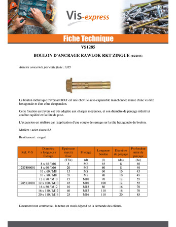 Boulon métal RKT 16X110 M12 Acier zingué
