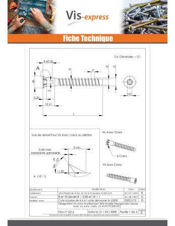 Vis d'assemblage confirmat Tête fraisée Hexagonal creux 7X45 Filet agglo SS Cranté Acier zingué