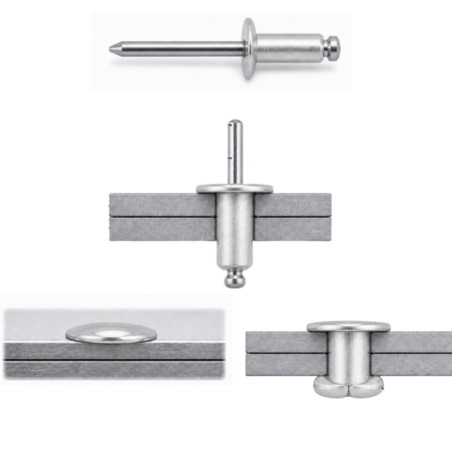 1 x Rivet aveugle Aluminium Tige acier 4.8X8 Epaisseur de serrage 1 à 3 Tête large ALX