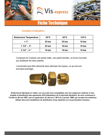 Raccord union droit plat 26x34 (1") Mâle/Femelle Laiton Figure 341