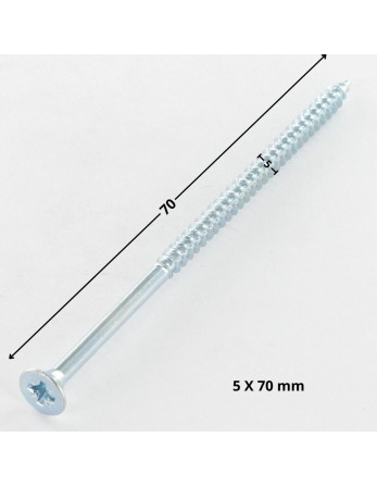VBA Vis bois agglo Tête fraisée Pozi N°2 5X70 Filetage partiel Acier zingué