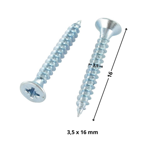 1 x VBA Vis bois agglo Tête fraisée Pozi N°2 3.5X16 Filetage total Acier zingué