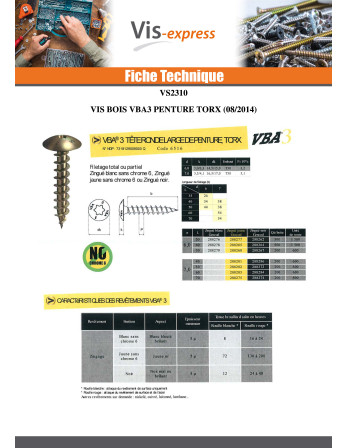 VBA3 Penture 6X40 TORX T30 Acier zingué noir