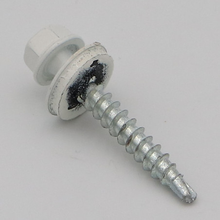 1 x Vis autoperceuse Tête hexagonale TH 4.8X35 Rondelle d'étanchéite EPDM Acier zingué RAL9010 blanc pur