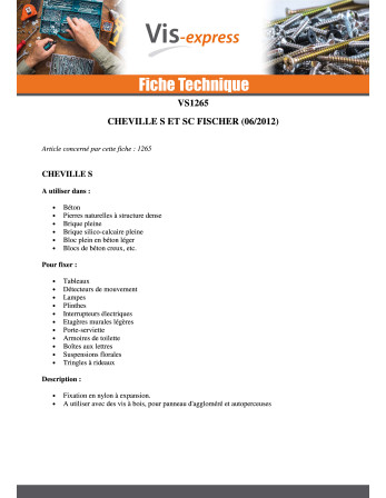 Cheville Nylon Sans collerette Fischer S 5X25